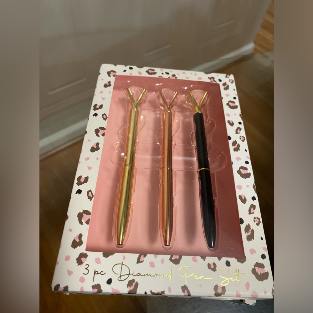 Diamond Style Top Decoration Votum 3 Piece Pen Set, Striped & Gold Tone